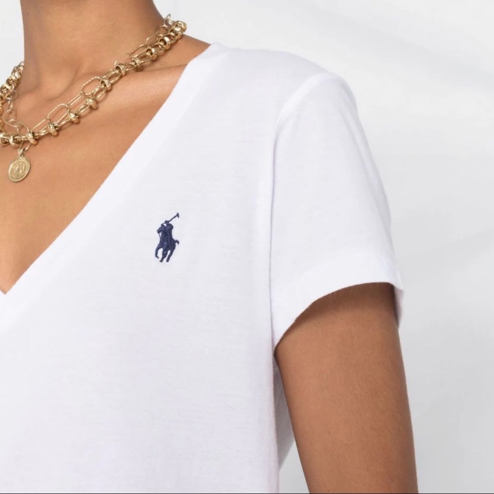 ⭐️Sold⭐️New! Polo Ralph Lauren Cotton V Neck Pony Logo T Shirt Classic White XL - Picture 5 of 13